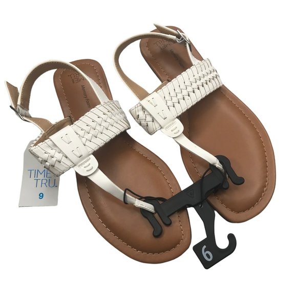 Time And Tru Women's Size 9 White Whip Stitch Thong Sandal New With Tags - Picture 1 of 11